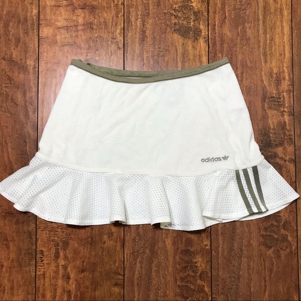 Adidas cream and olive green terry skirt